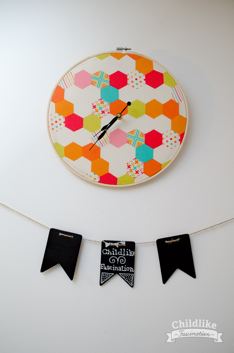 Embroidery Hoop Clock with fun Fabric