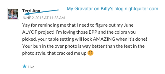 My Gravatar on Kitty's blog NightQuilter.com