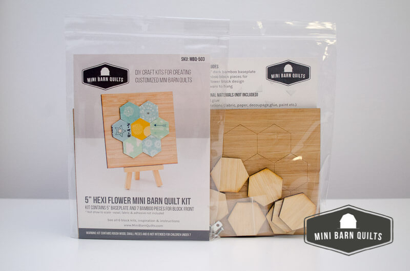 Hexiflower Mini Barn Quilt Kit bagged up for DIY time!